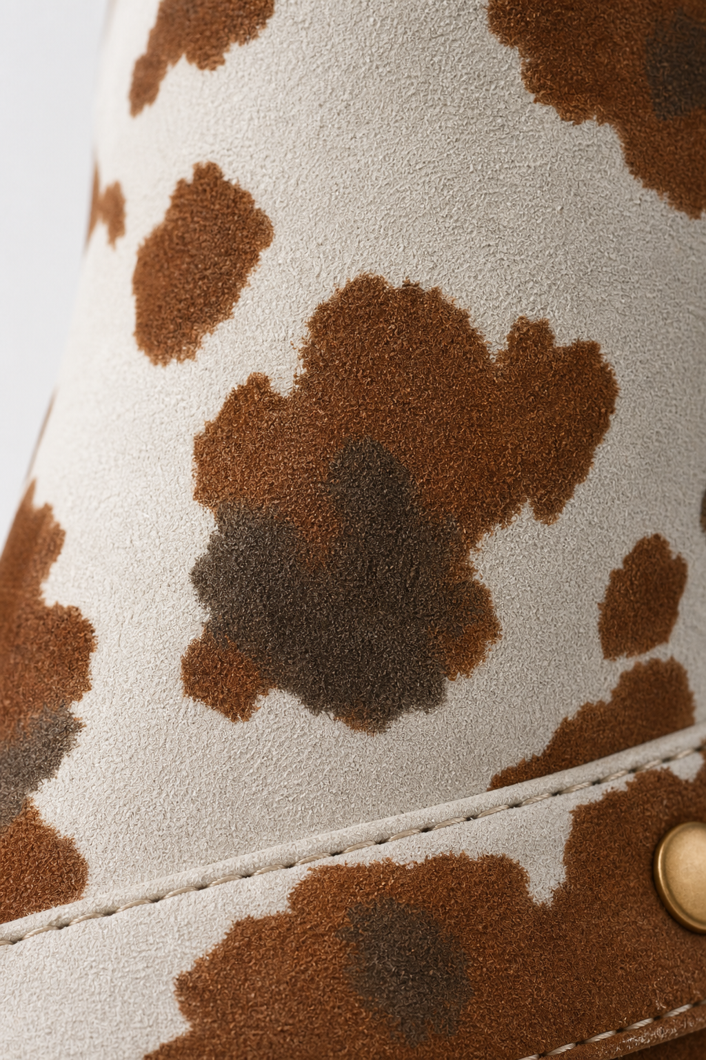 Bottes Santiags Basses à Motif Vache Blanc et Marron