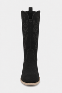 Bottes Santiags en Daim Noir Brodées à Talon Carré