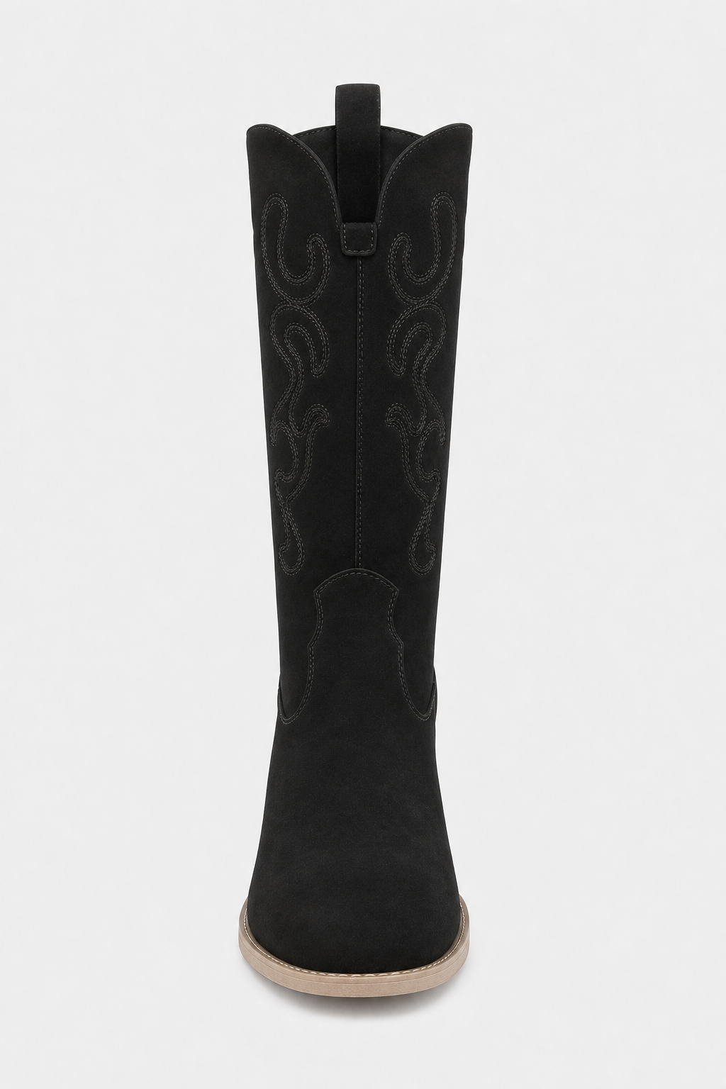 Bottes Santiags en Daim Noir Brodées à Talon Carré