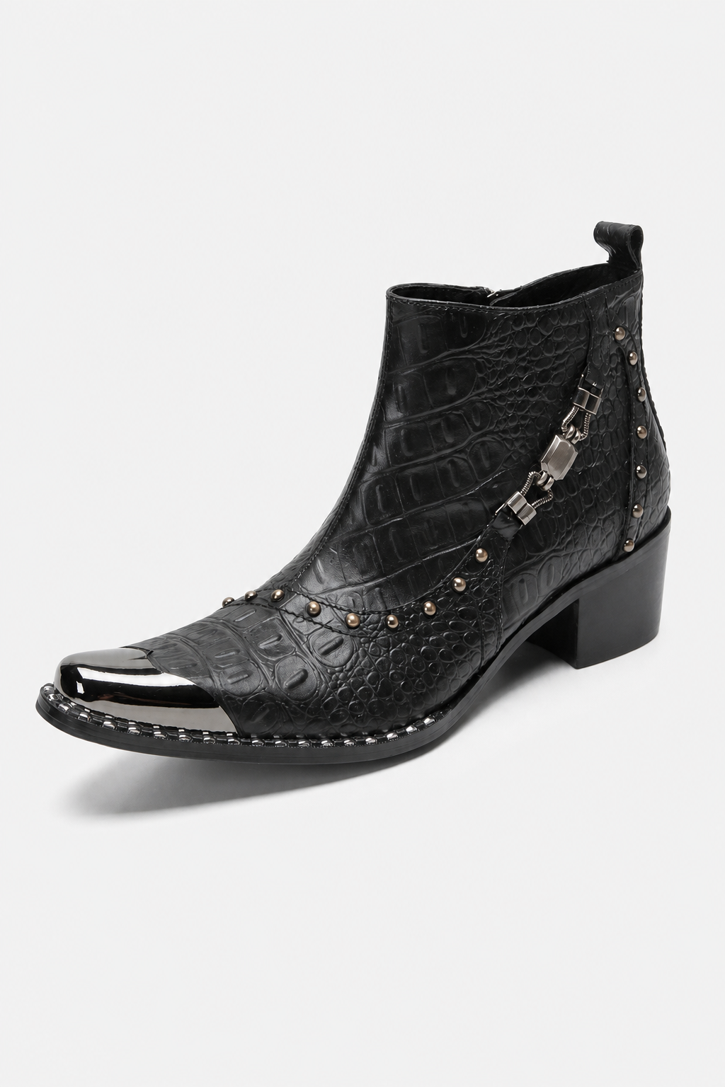 Bottines Homme Noires Effet Crocodile Style Rock