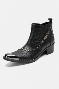 Bottines Homme Noires Effet Crocodile Style Rock