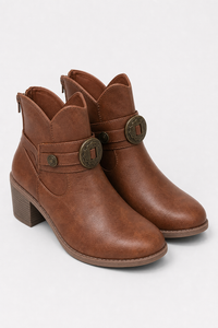Bottines Western en Similicuir Marron à Médaillon