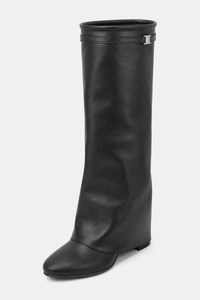 Bottes Mi-Mollet Plissées Noires à Bout Pointu