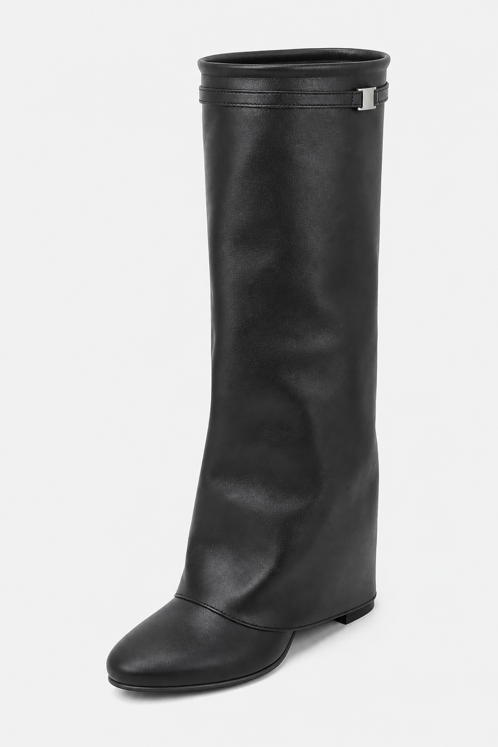 Bottes Mi-Mollet Plissées Noires à Bout Pointu