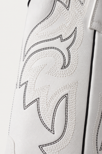 Bottes Santiags en Similicuir Blanc à Broderies Noires