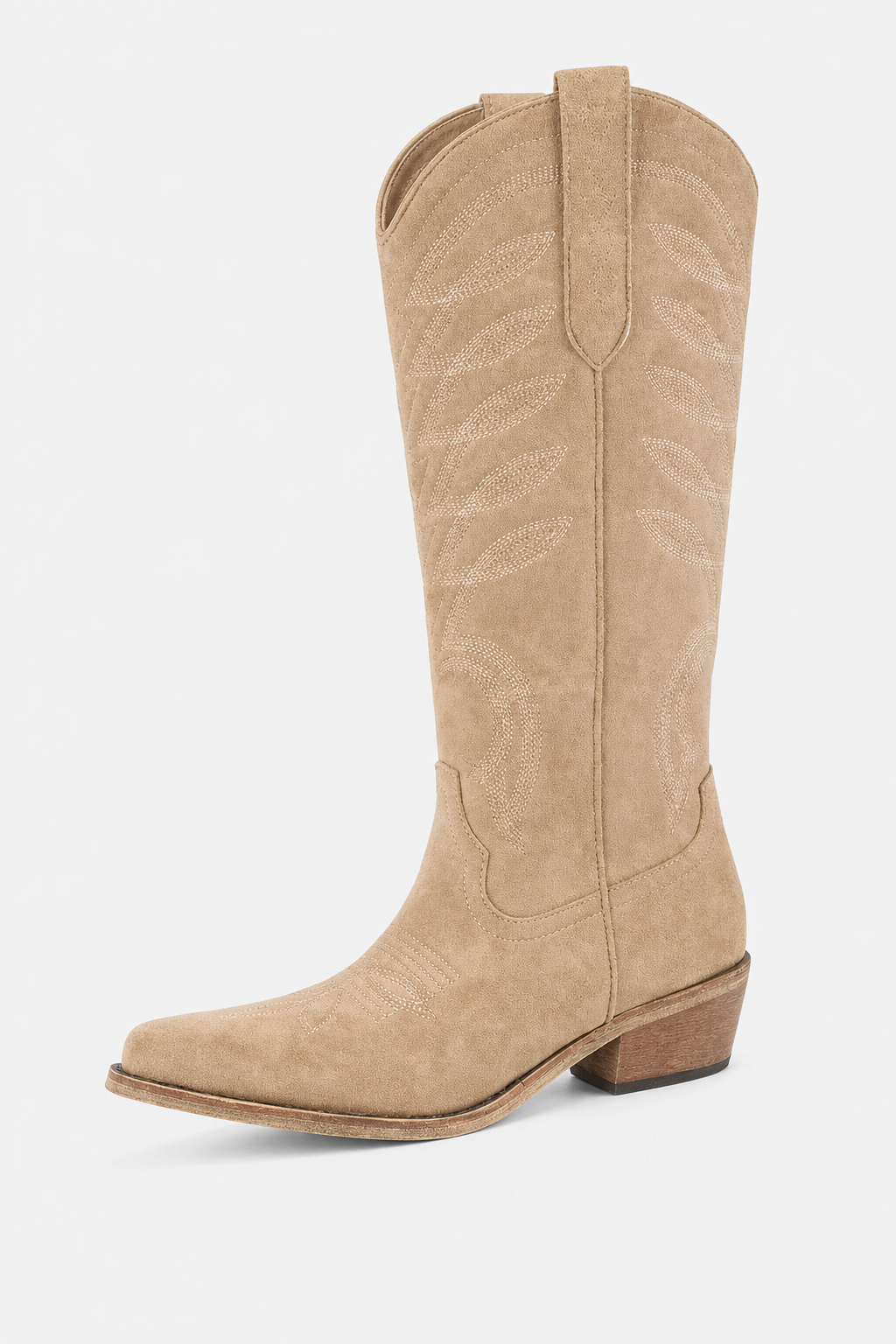 Bottes de Cowboy Hautes en Daim Beige Brodées Premium