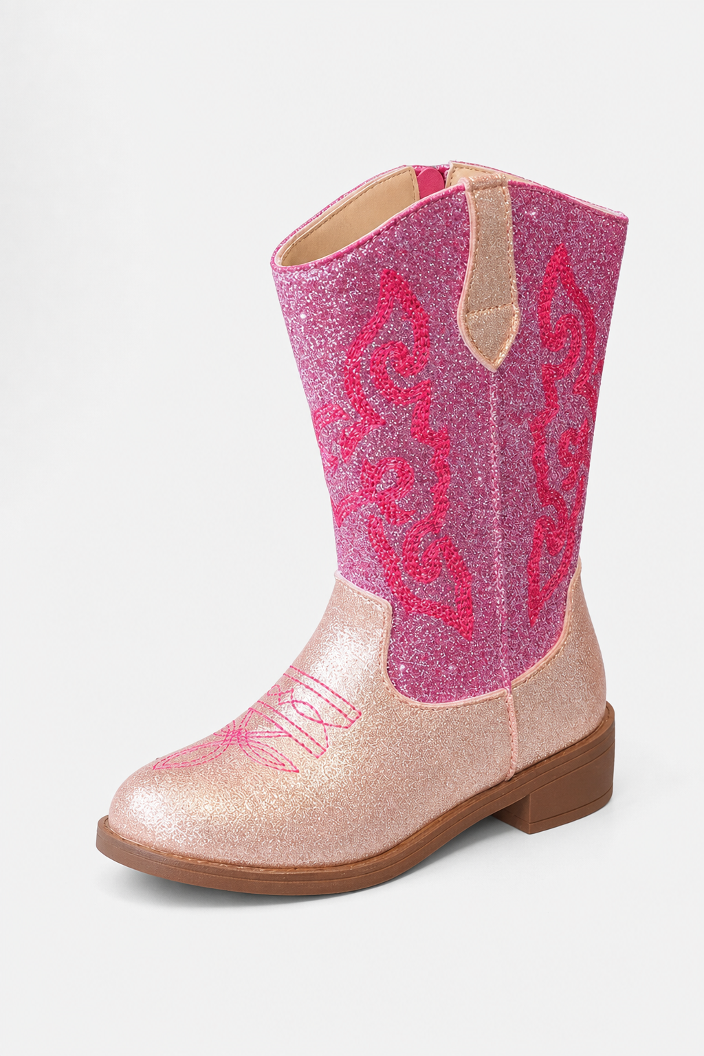 Santiags pour Enfant Pailletées Roses à Broderies Western