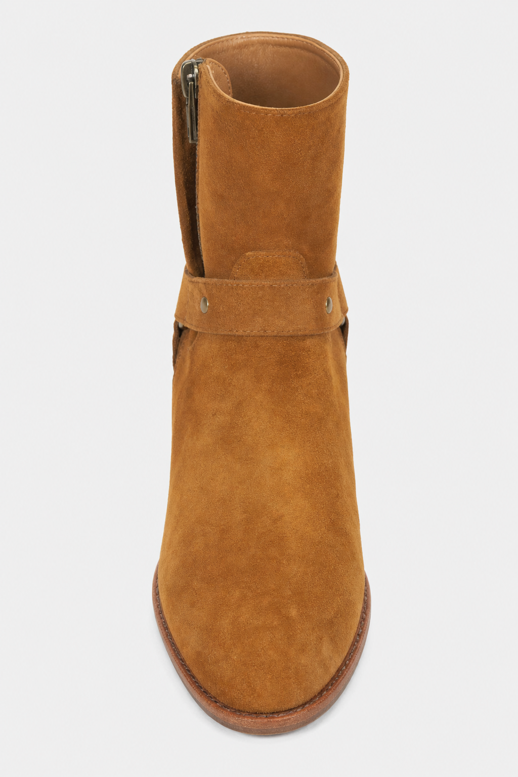 Bottines Pointues en Daim Camel avec Harnais
