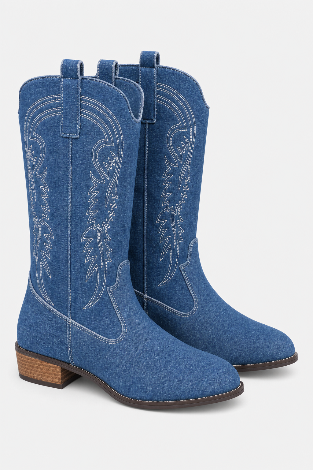 Bottines Country en Jean Bleu à Broderies Western