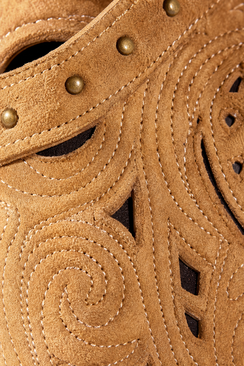 Bottes Santiags en Daim Camel Ajourées à Clous