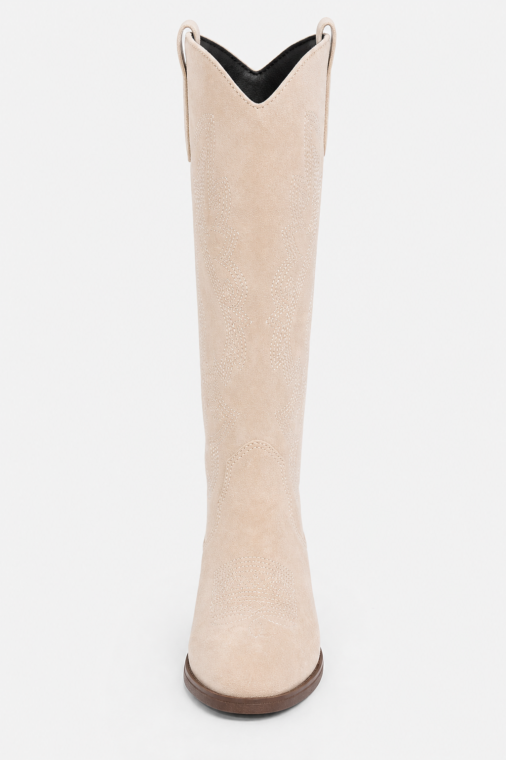 Bottes Montantes Santiags en Daim Beige à Broderies