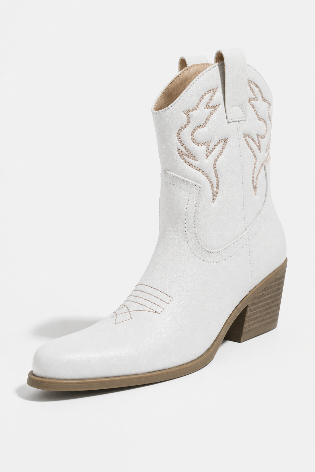 Bottes Santiags Blanches en Similicuir à Motifs Brodés