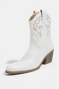 Bottes Santiags Blanches en Similicuir à Motifs Brodés