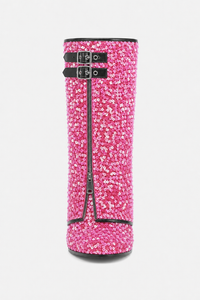 Bottes Santiags Roses Vives à Paillettes et Boucles