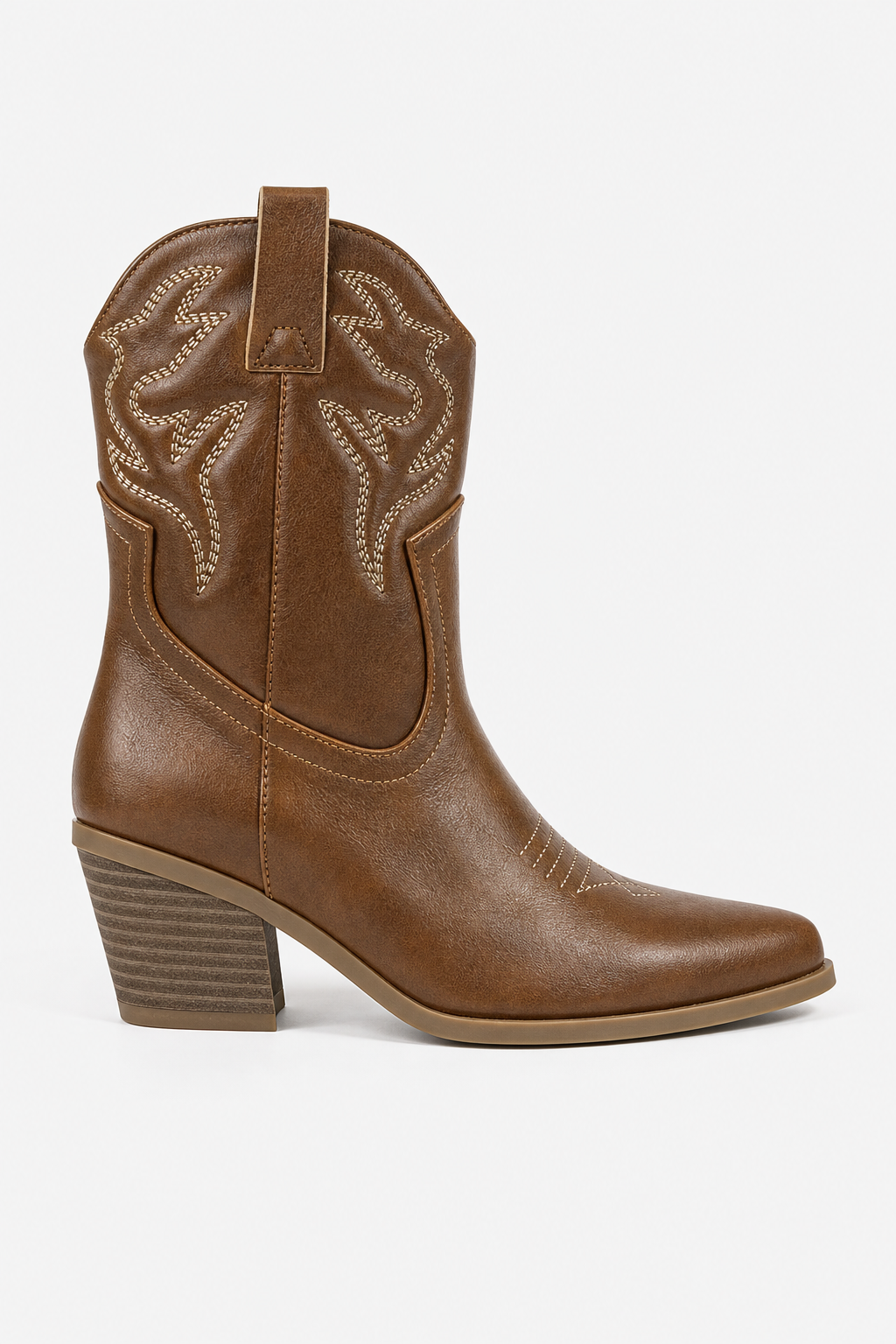 Bottes Santiags Cognac en Similicuir à Broderies