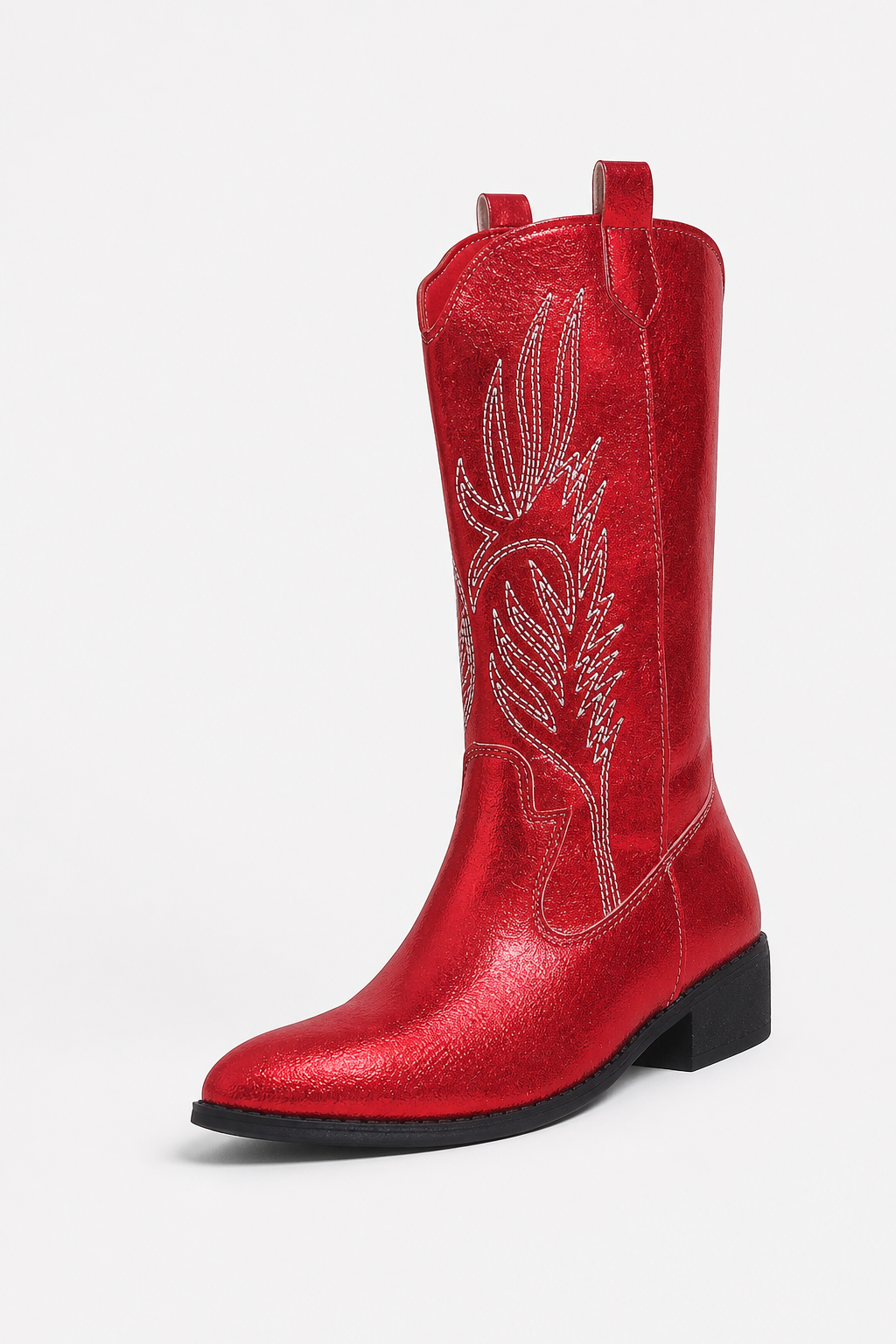 Bottes Santiags Rouge Métallisé avec Broderies Ailées