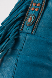 Bottes Froncées en Daim Bleu Canard à Franges