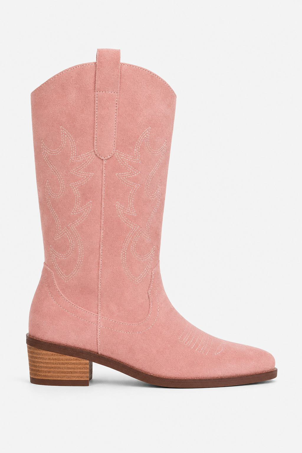 Bottes Santiags Rose Poudré en Daim à Broderies Western