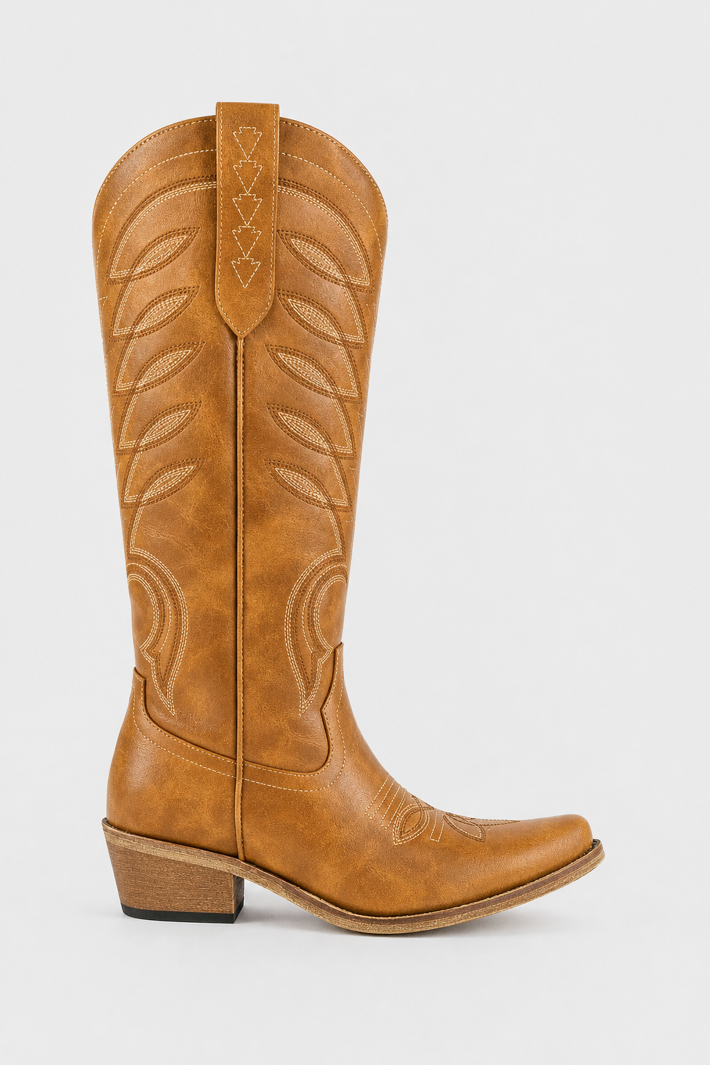 Bottes Santiags en Similicuir Camel à Motifs Brodés