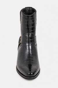 Bottines Homme Noires Façon Croco à Sangle Harnais