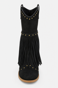 Bottes Western Noires en Daim à Franges et Clous