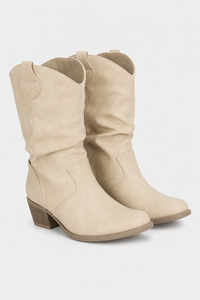 Santiags Plissées en Similicuir Beige Clair