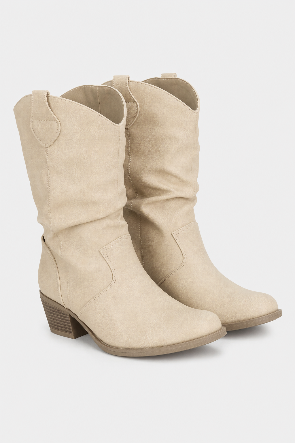 Santiags Plissées en Similicuir Beige Clair