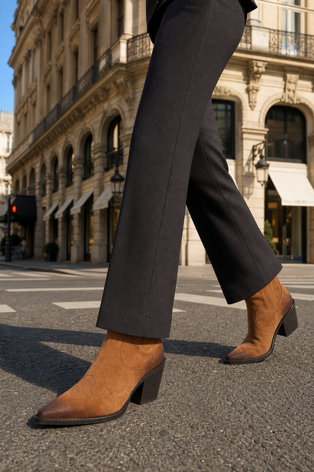 Bottines Santiag en Daim Fauve à Bout Pointu Ombré