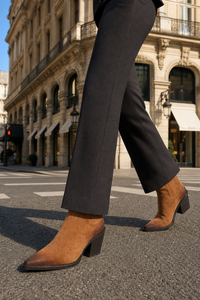Bottines Santiag en Daim Fauve à Bout Pointu Ombré