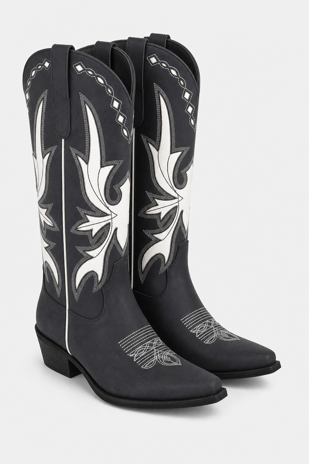 Bottes de Cowboy Bicolores Noir et Blanc Brodées