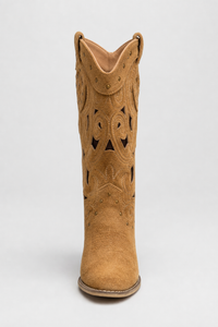 Bottes Santiags en Daim Camel Ajourées à Clous