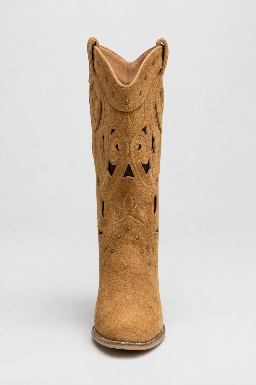 Bottes Santiags en Daim Camel Ajourées à Clous