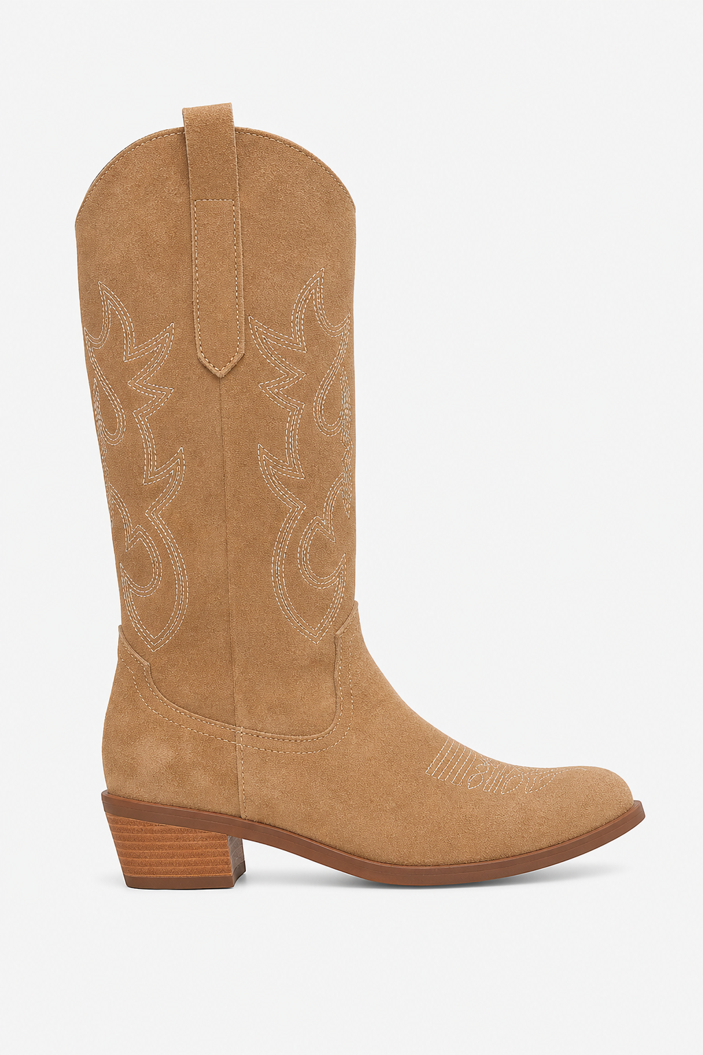 Bottes Santiags en Daim Camel à Motifs Brodés