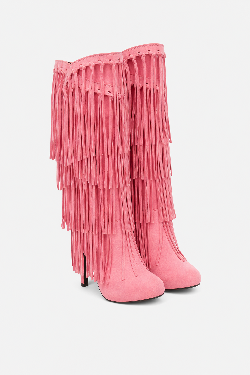 Bottes Montantes à Franges en Suédine Rose Vif