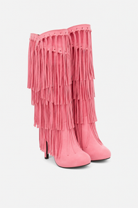 Bottes Montantes à Franges en Suédine Rose Vif