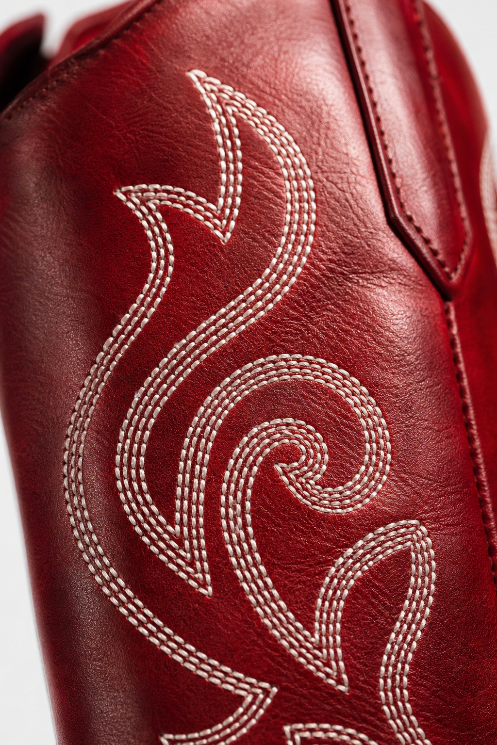 Bottes Santiags en Similicuir Rouge Bordeaux Brodées