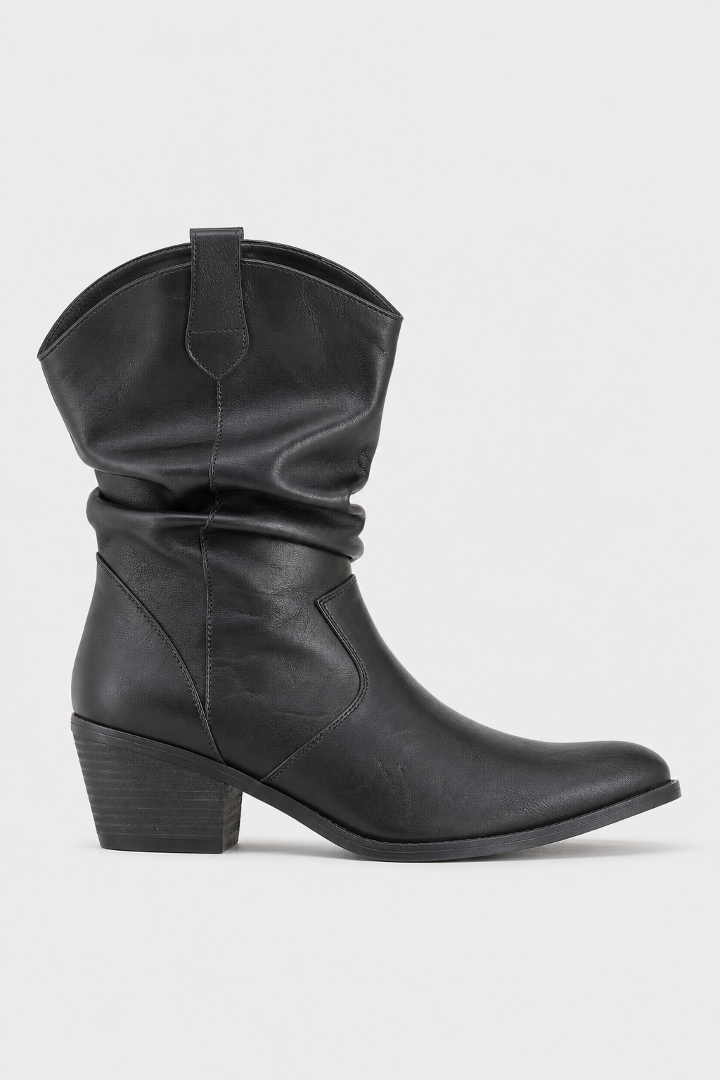 Bottines Cowgirl Noires en Similicuir Froncées