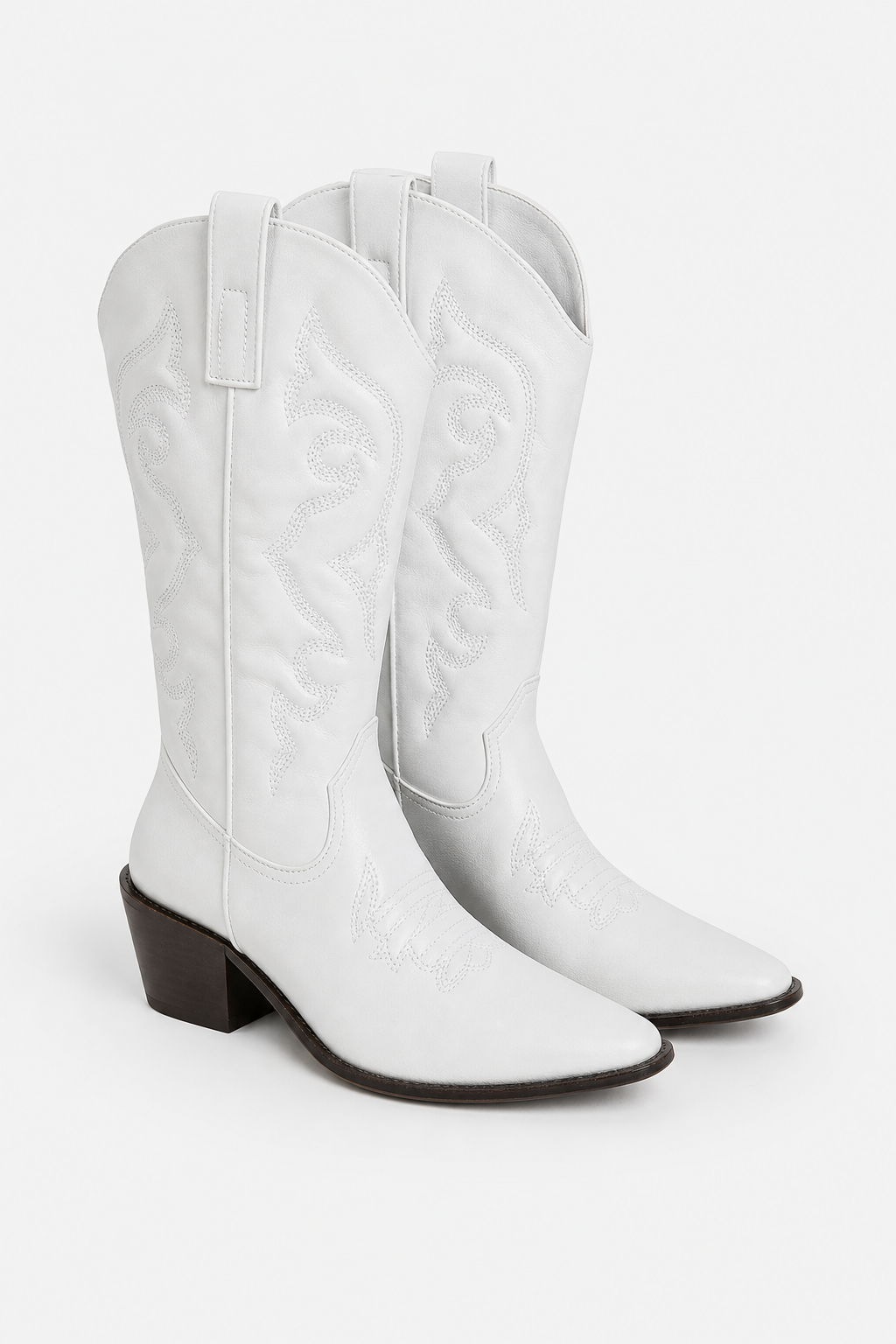 Bottes Santiags Blanches Mi-Mollet Brodées