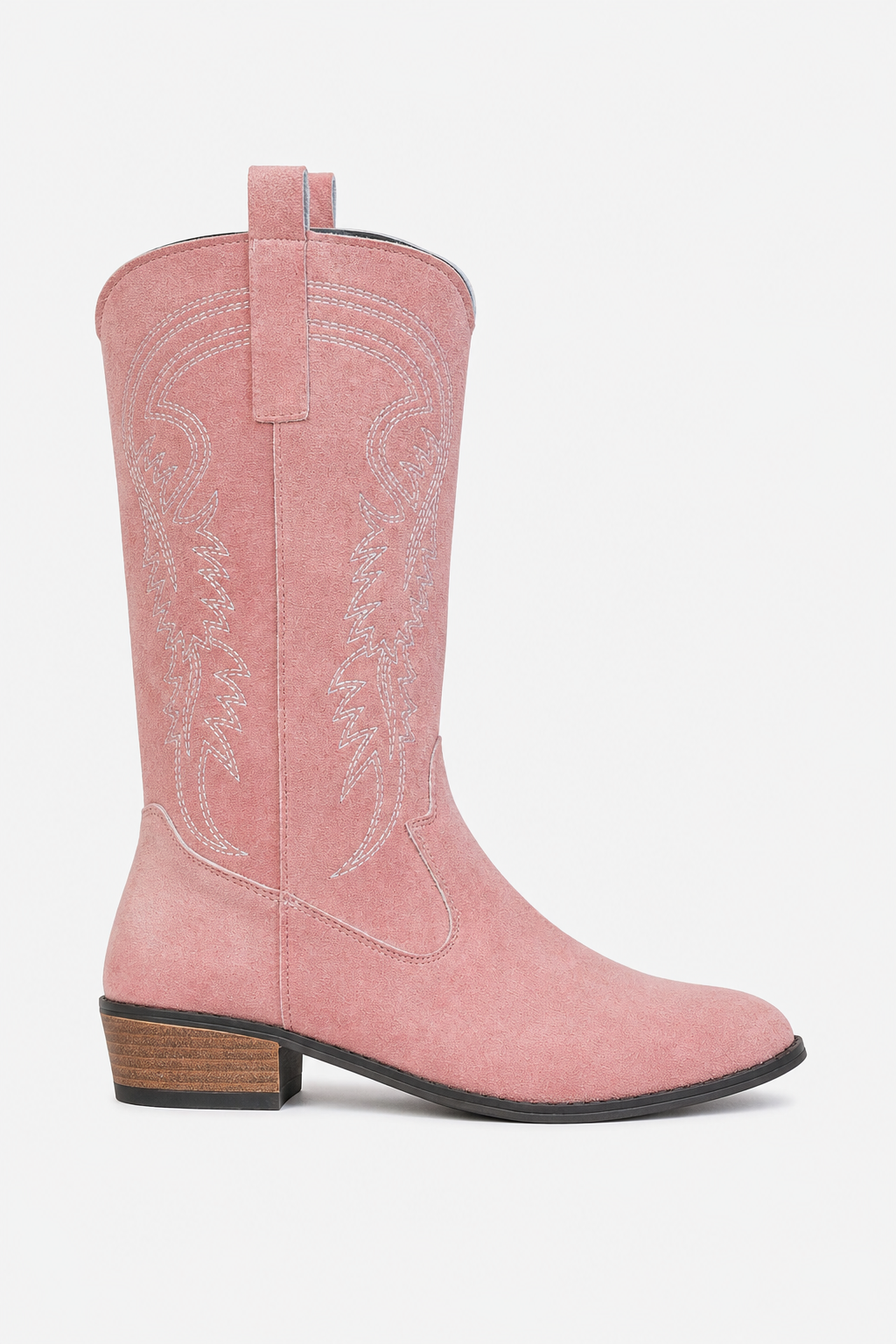 Bottes Santiags en Effet Daim Rose à Broderies