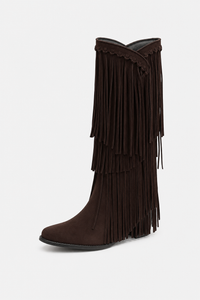 Bottes en Daim Marron Foncé à Franges Mi-Mollet