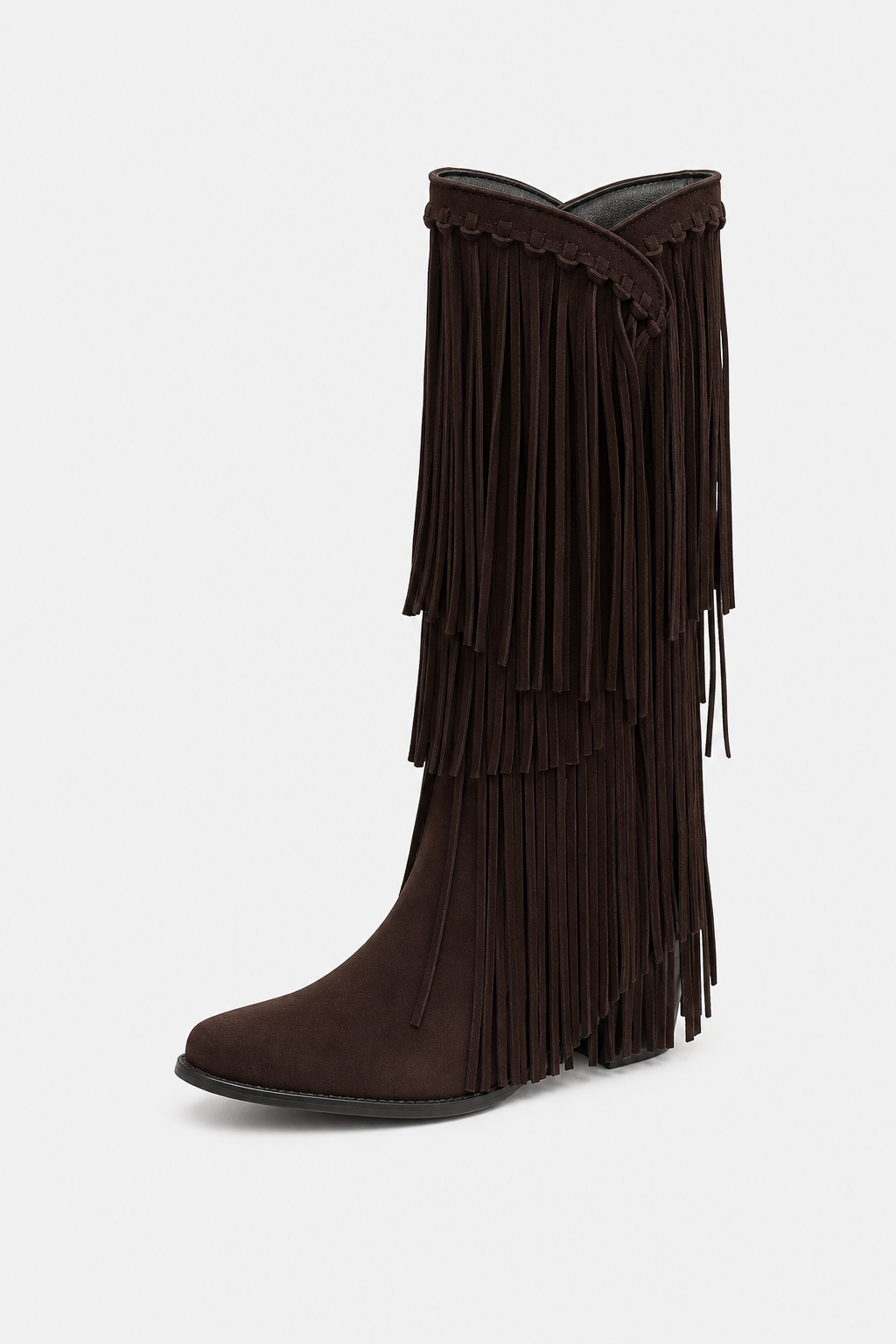 Bottes en Daim Marron Foncé à Franges Mi-Mollet