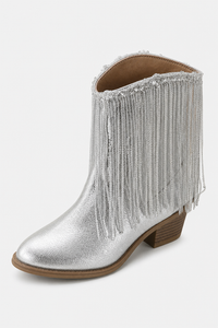 Bottines Argentées à Franges de Paillettes et Talon Carré