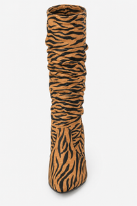 Bottes Hautes Froissées en Simili Daim à Motif Tigre
