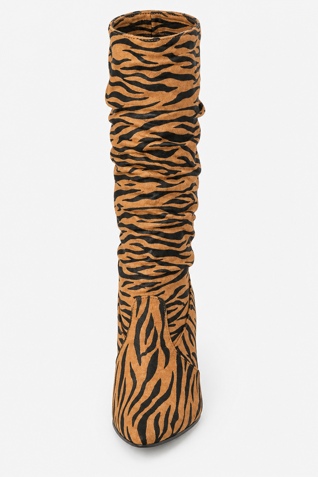 Bottes Hautes Froissées en Simili Daim à Motif Tigre