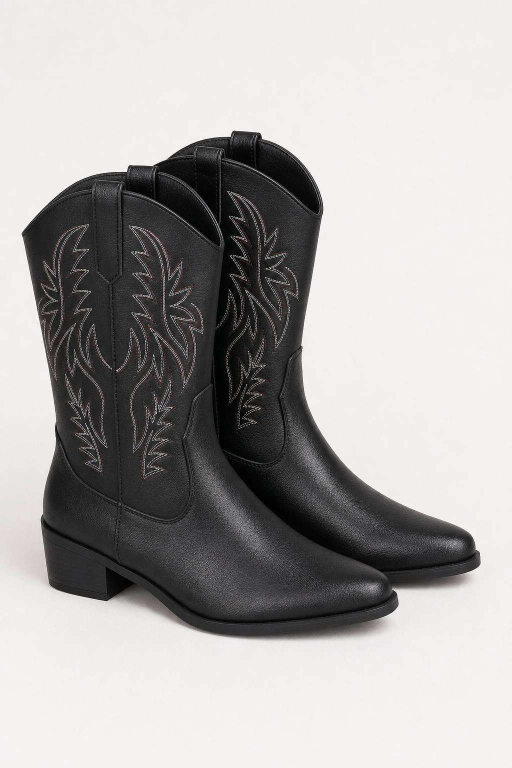 Santiags Noires en Similicuir à Broderies Western