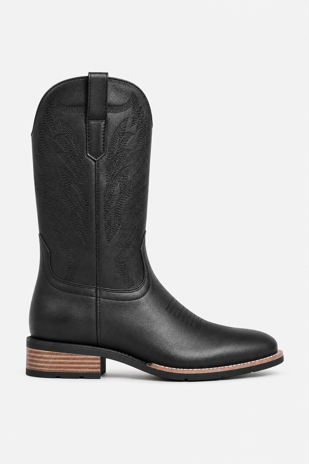 Bottes Santiags en Similicuir Noir à Bout Carré Brodées