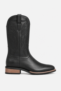 Bottes Santiags en Similicuir Noir à Bout Carré Brodées
