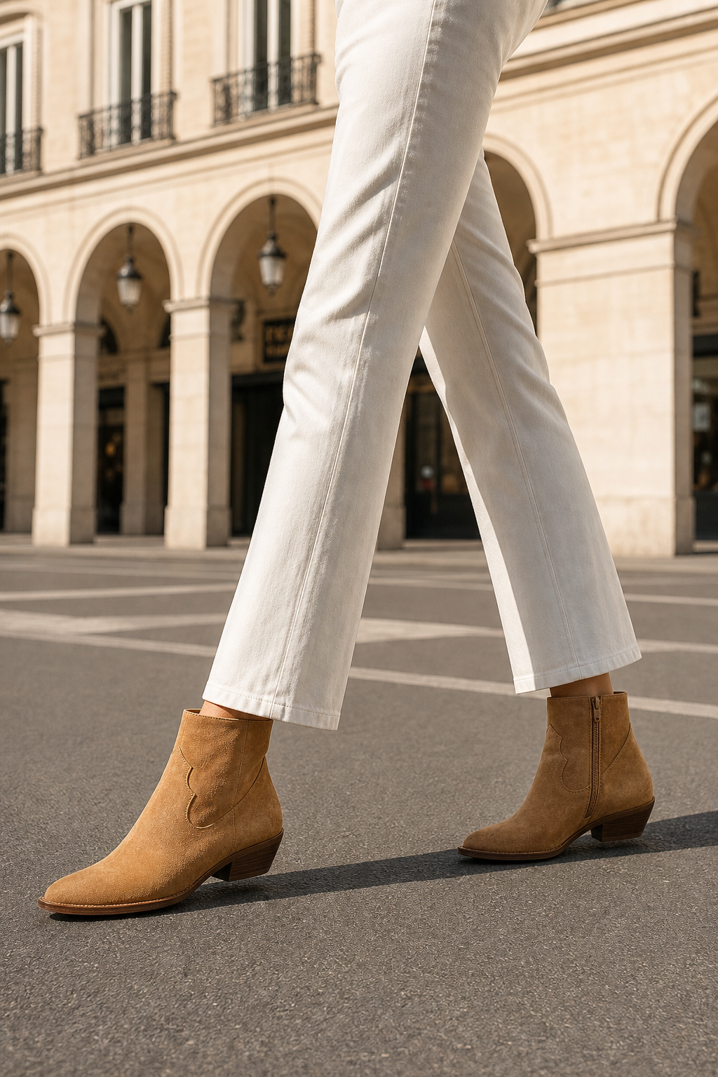 Santiags en Daim Camel à Bout Pointu et Talon Cubain