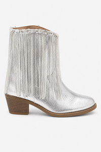 Bottines Argentées à Franges de Paillettes et Talon Carré