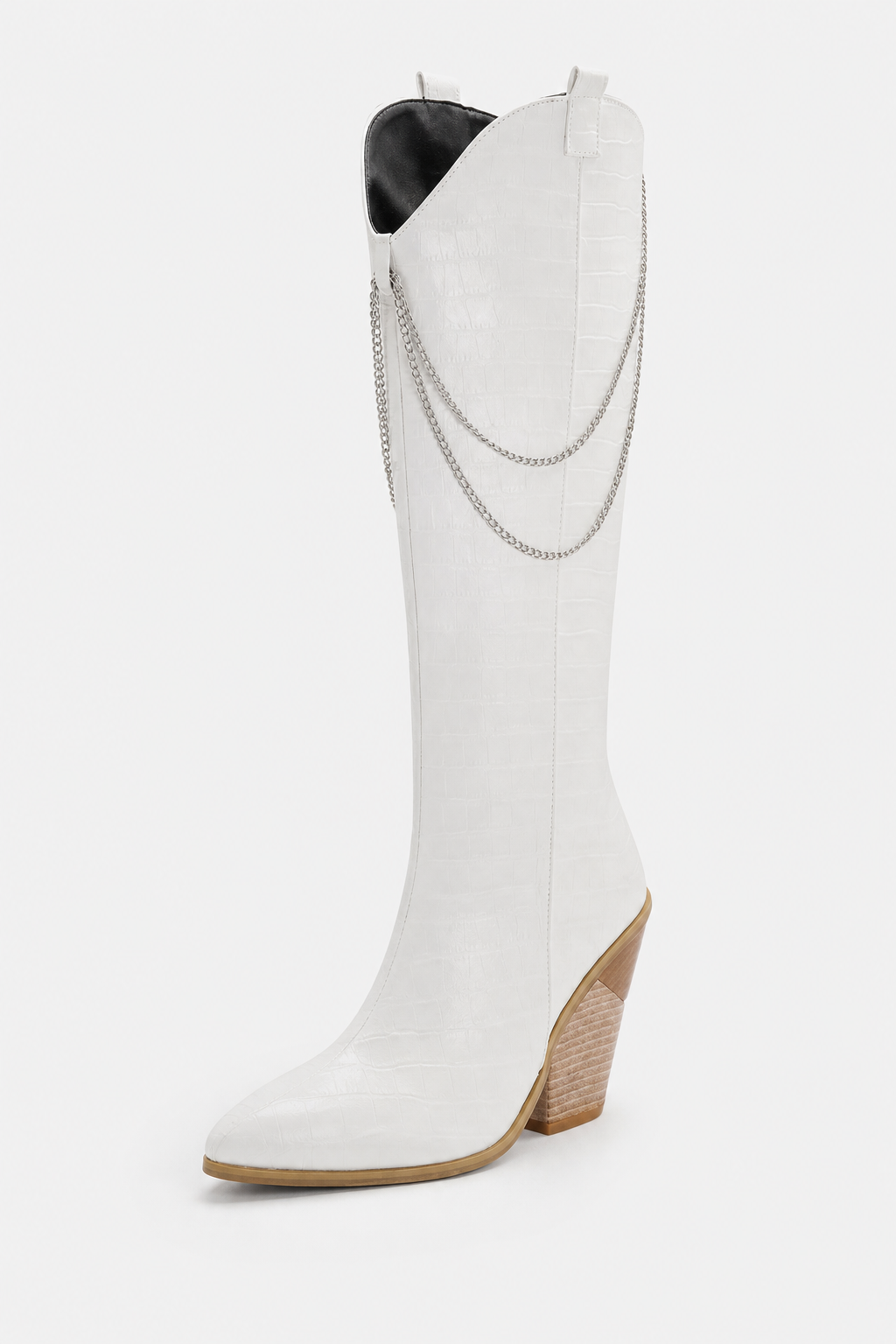 Bottes Santiags Blanches Effet Croco à Chaînes